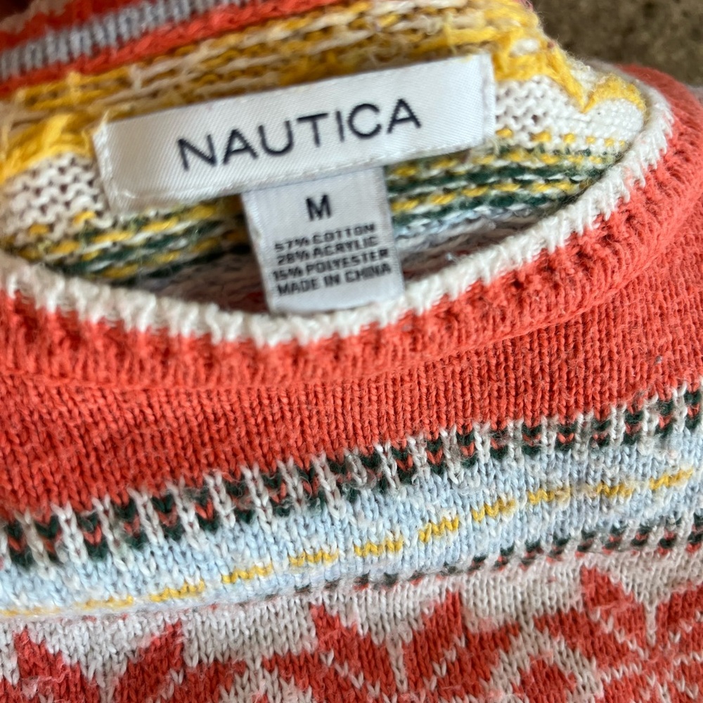 Nautica Snowflake Stripe Sweater | Size M | Orange, White & Yellow - Picture 4 of 4